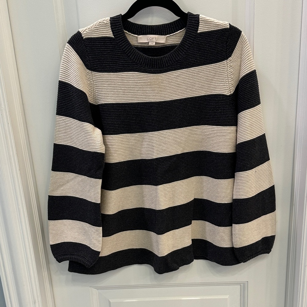 LOFT Black and Cream Striped Sweater